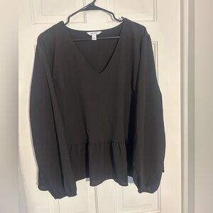 Nine West Black V-Neck Peplum Blouse